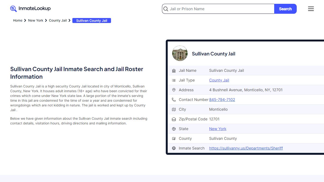 Sullivan County Jail Inmate Search, Jail Roster, Bookings, Arrests ...